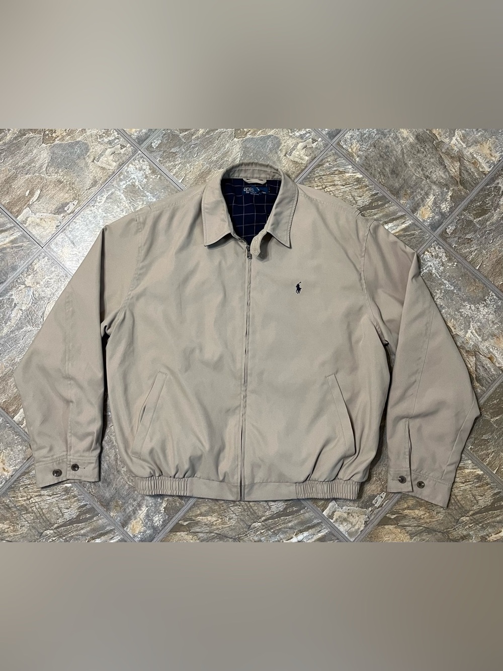 Polo Ralph Lauren Harrington Jacket Khaki Tan Plaid Lined Mens Large